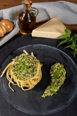 Spaghetti with homemade pesto sauce