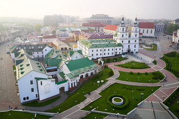 Minsk, Belarus - May 16, 2021 - Nice view of the central part of the city. Nemiga street, old town