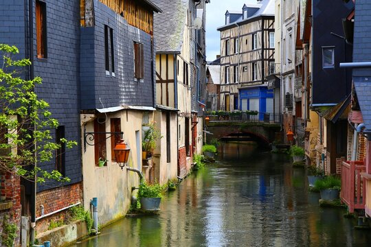 canal in the Normand town of Pont-Audemer in Normandy