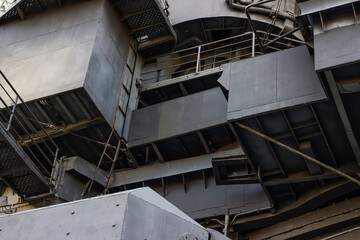 Fototapeta premium The deckhouse deck of an old warship close-up.