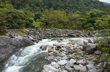 River, stones, stream and mountains, landscape.