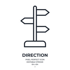 Direction concept signpost editable stroke outline icon isolated on white background flat vector illustration. Pixel perfect. 64 x 64.