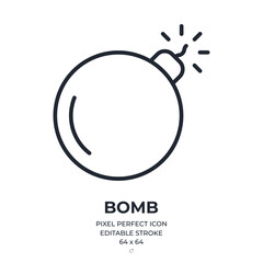 Bomb editable stroke outline icon isolated on white background flat vector illustration. Pixel perfect. 64 x 64. © lanastace