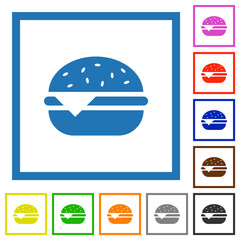 Single cheeseburger flat framed icons