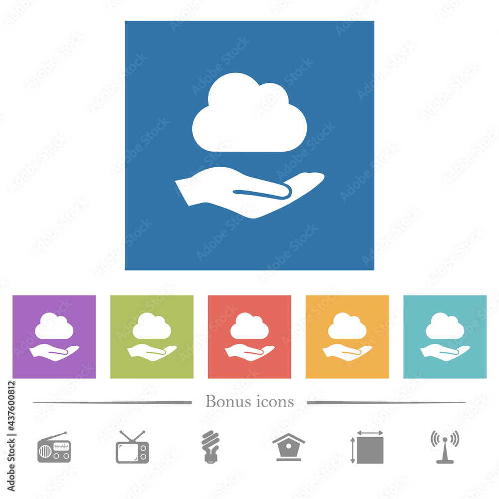 Wall mural cloud services flat white icons in square backgrounds