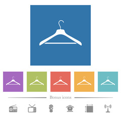 Clothes hanger flat white icons in square backgrounds