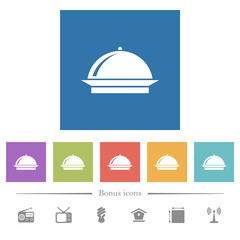 Fototapeta premium Food tray with gloss flat white icons in square backgrounds