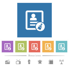 Paste contact flat white icons in square backgrounds