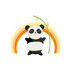 Happy koala with bamboo on a rainbow background.
Vector illustration for kindergarten.
A character for children.