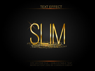 Slim gold text effect. Editable text effect vector with glitter ornament.