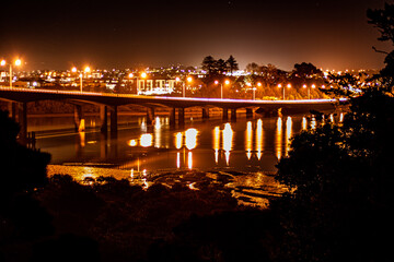 Fototapeta na wymiar Bridge, Evening shot. Greenhithe bridge Auckland City, New Zealand