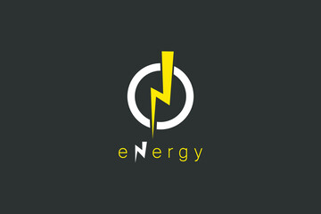 Electricity Logo. Flash Icon Thunder Bolt Letter N in Circle.  Flat Vector Logo Design Template Element