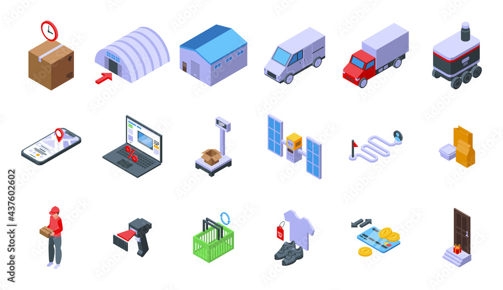 Poster ordering process icons set. isometric set of ordering process vector icons for web design isolated o