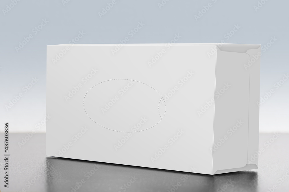 Poster white blank tissue box on the table, editable mock-up series template ready for design
