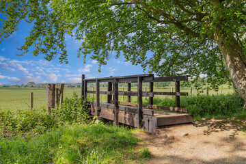 Fototapeta premium Fairy Footpaths at Fullerton Park and an Old Wooden Bridge Near Troon in Scotland.