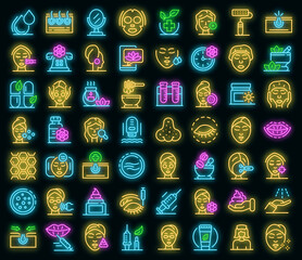 Beautician icons set. Outline set of Beautician vector icons neon color on black