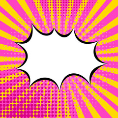 Dialog window. Pop art style. Background with rays, halftones and dots. Cloud for text. Retro comic. 