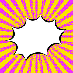 Dialog window. Pop art style. Background with rays, halftones and dots. Cloud for text. Retro comic. Vector graphics.