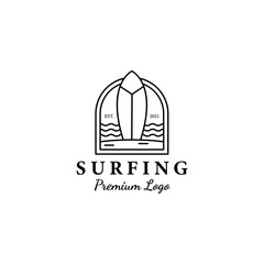 surfing logo icon minimalist illustration line art vector design outdoor