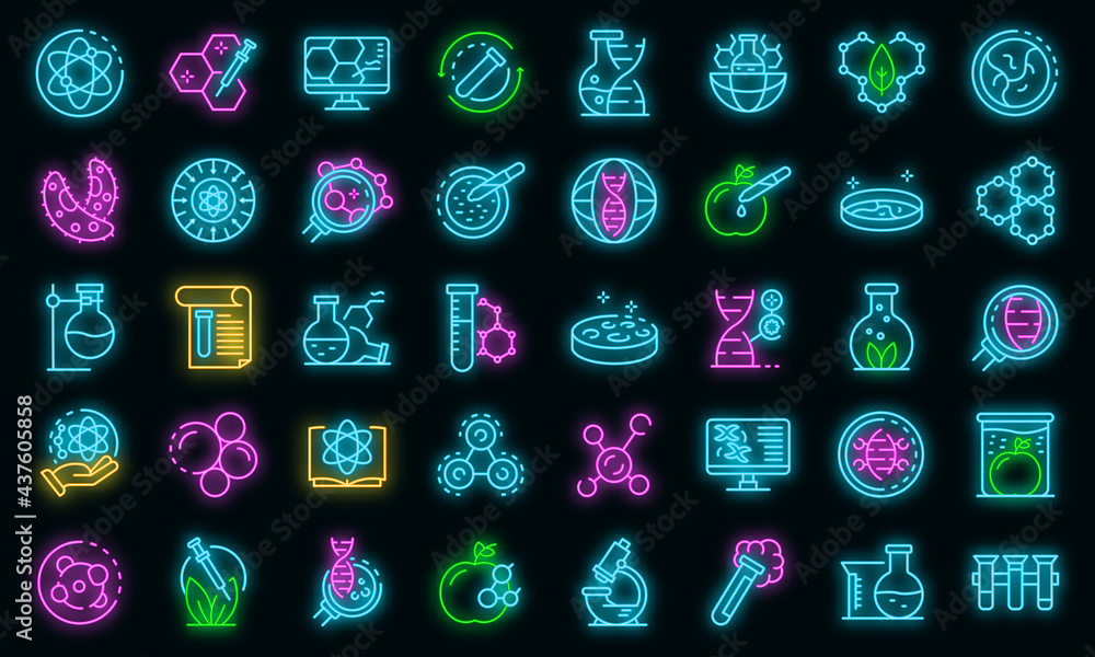 Aufkleber bioengineer icons set. outline set of bioengineer vector icons neon color on black