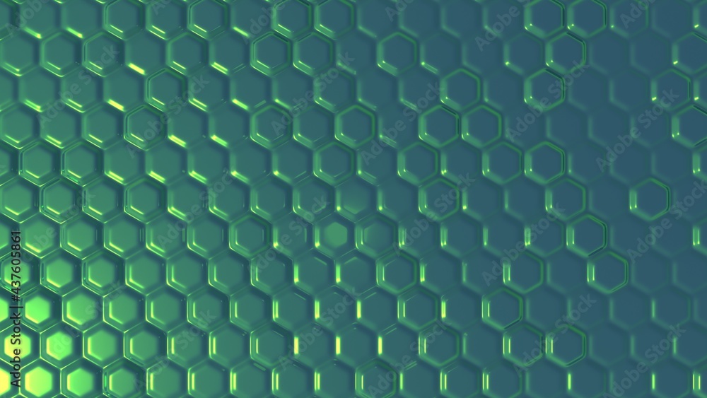 Fototapete green glossy metallic abstract background with raised elements. 3d rendering image. computer graphic