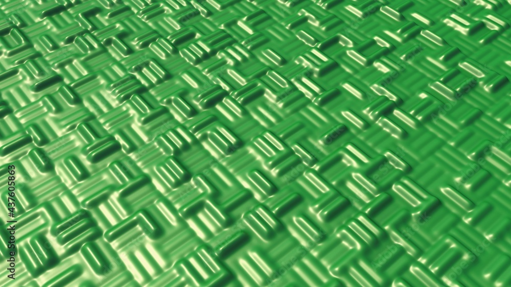 Aufkleber green glossy metallic abstract background with raised elements. 3d rendering image. computer graphic
