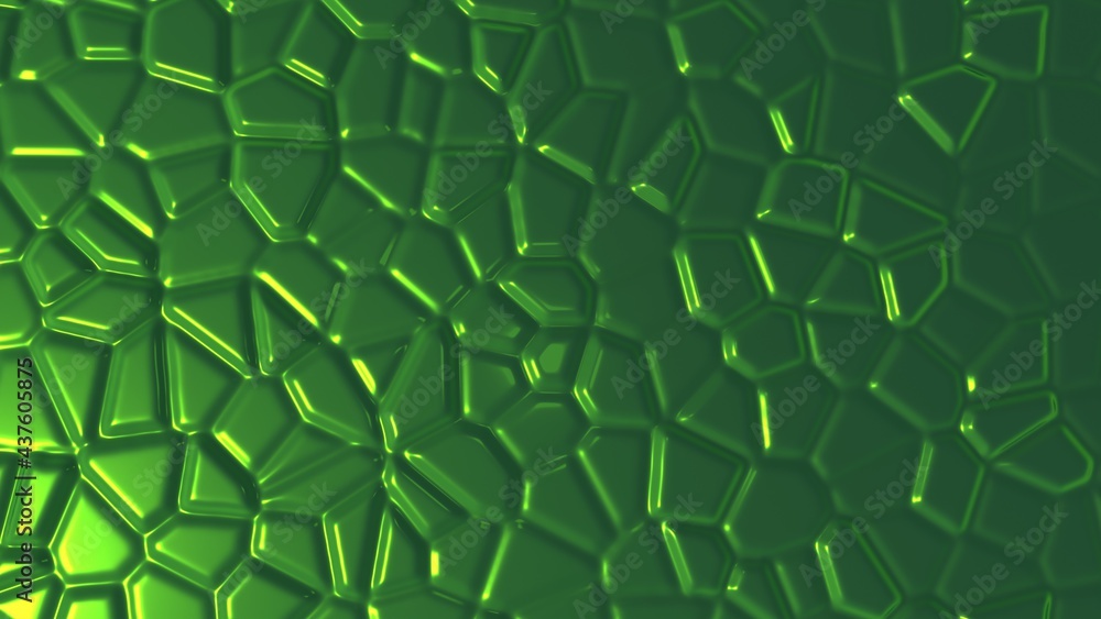 Fototapete green glossy metallic abstract background with raised elements. 3d rendering image. computer graphic