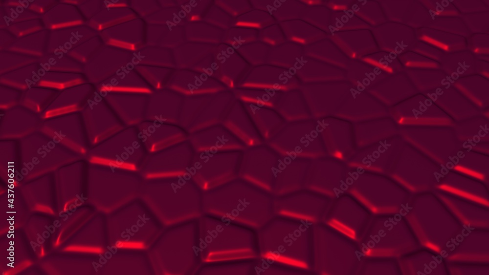 Fototapete red glossy metallic abstract background with raised elements. screensaver for pc or smartphone 3d re