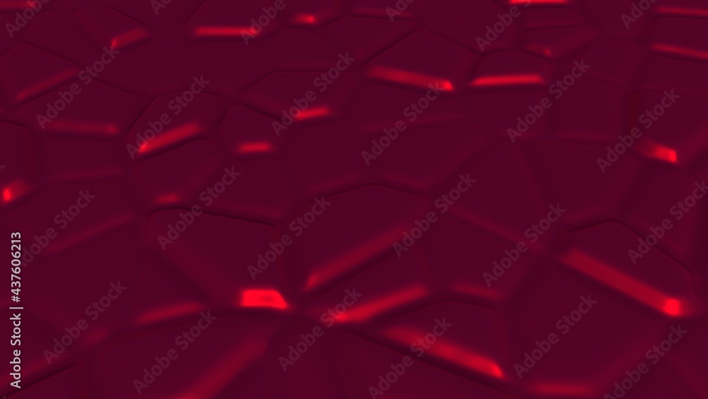 Fototapete red glossy metallic abstract background with raised elements. screensaver for pc or smartphone 3d re