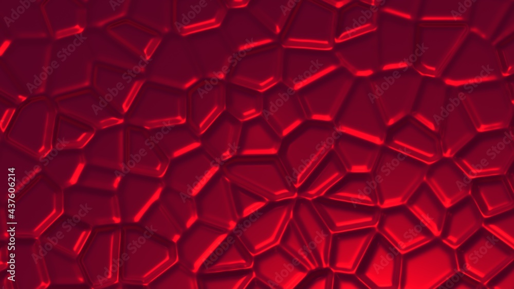 Fototapete red glossy metallic abstract background with raised elements. screensaver for pc or smartphone 3d re