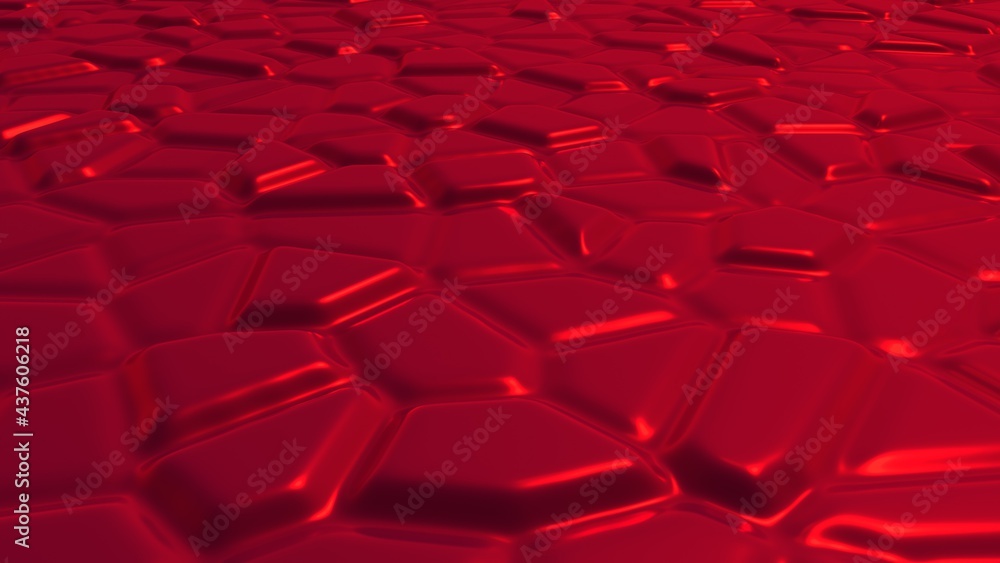 Fototapete red glossy metallic abstract background with raised elements. screensaver for pc or smartphone 3d re