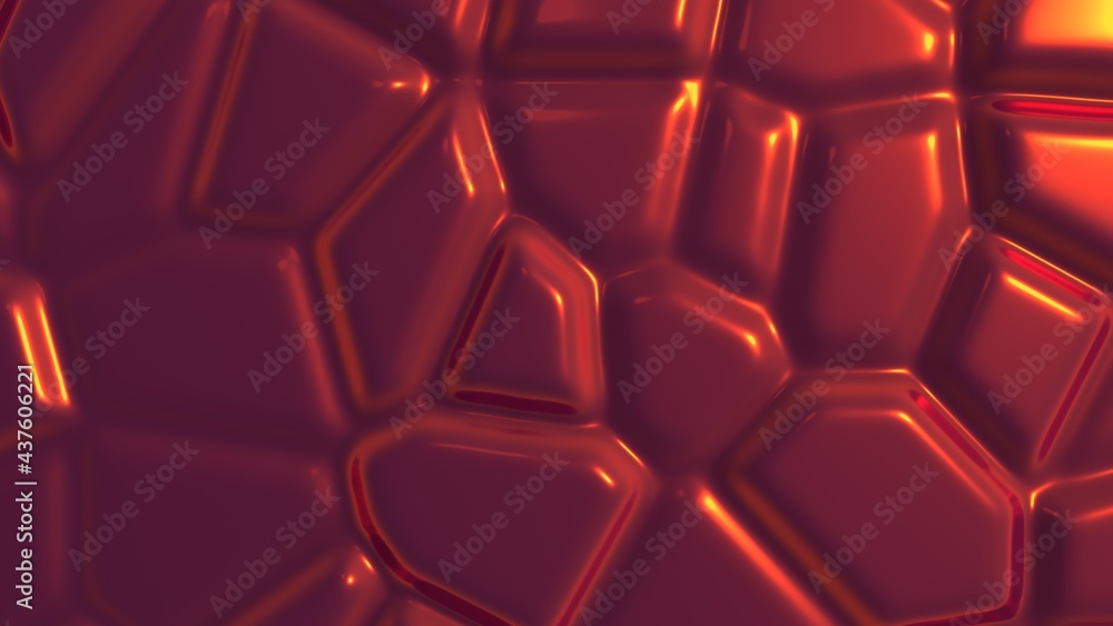 Fototapete red glossy metallic abstract background with raised elements. screensaver for pc or smartphone 3d re
