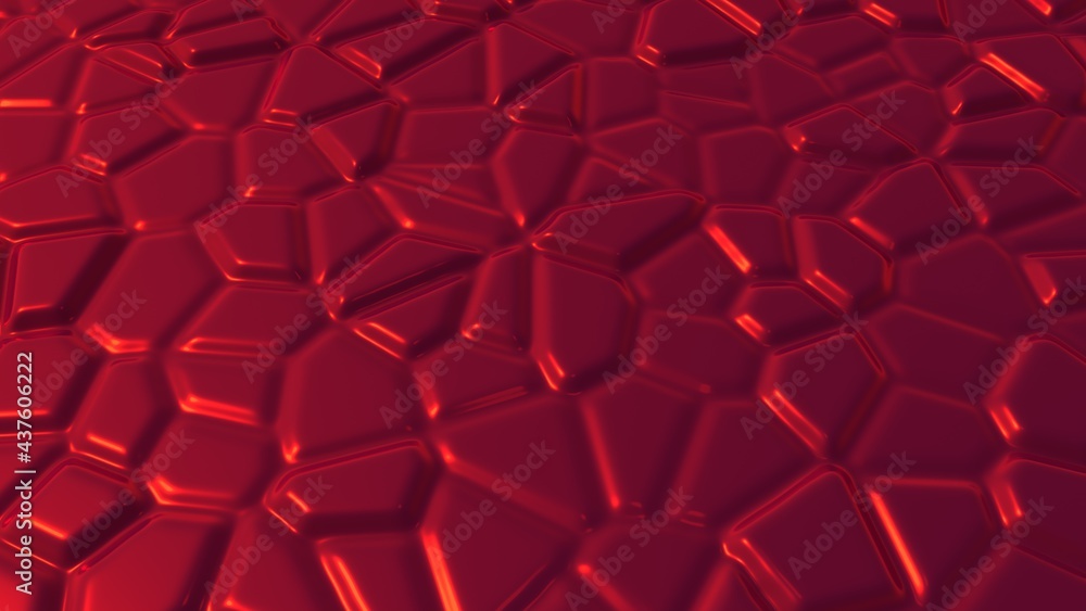 Fototapete red glossy metallic abstract background with raised elements. screensaver for pc or smartphone 3d re