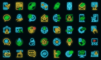 Backlink strategy icons set. Outline set of backlink strategy vector icons neon color on black - obrazy, fototapety, plakaty