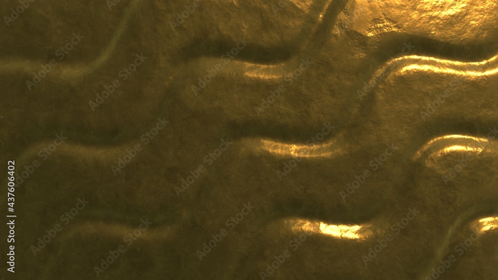 Fototapete gold glossy metallic abstract background with convex waves. screensaver for pc or smartphone 3d rend