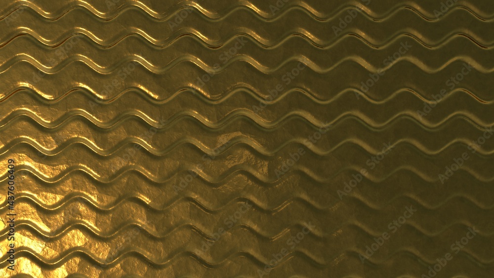 Fototapete gold glossy metallic abstract background with convex waves. screensaver for pc or smartphone 3d rend