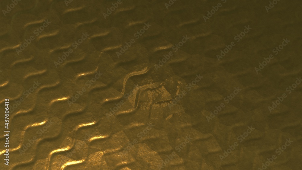 Fototapete gold glossy metallic abstract background with convex waves. screensaver for pc or smartphone 3d rend