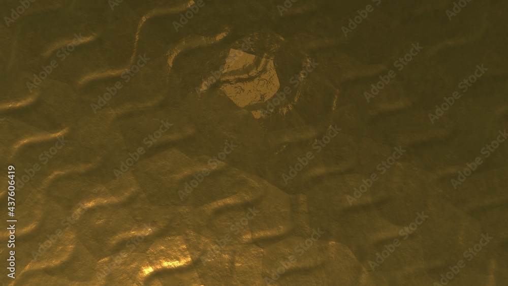 Poster gold glossy metallic abstract background with convex waves. screensaver for pc or smartphone 3d rend