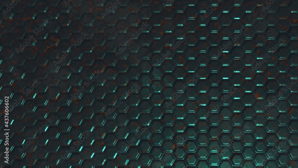 Fototapete abstract rusty metal background with raised elements in the form of hexagons. screensaver for pc or 
