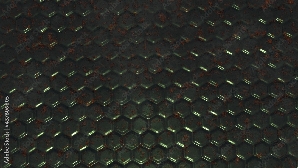 Aufkleber abstract rusty metal background with raised elements in the form of hexagons. screensaver for pc or 