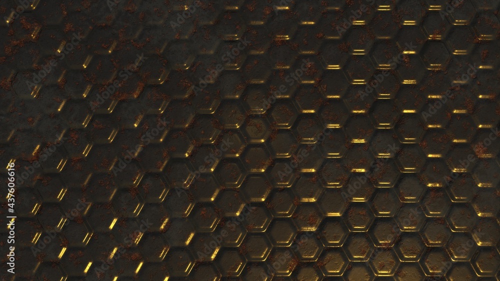 Fototapete abstract rusty metal background with raised elements in the form of hexagons. screensaver for pc or 