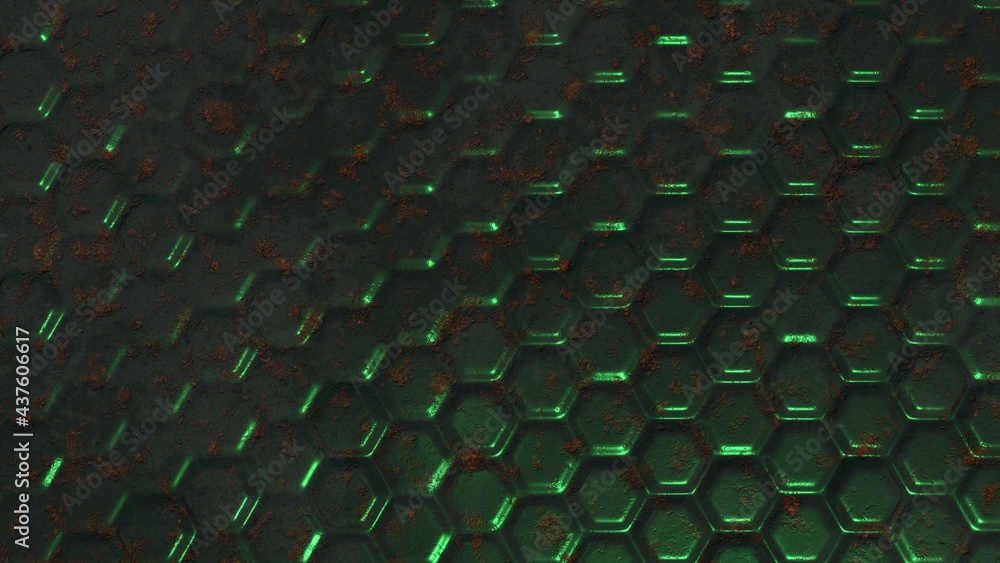 Fototapete abstract rusty metal background with raised elements in the form of hexagons. screensaver for pc or 