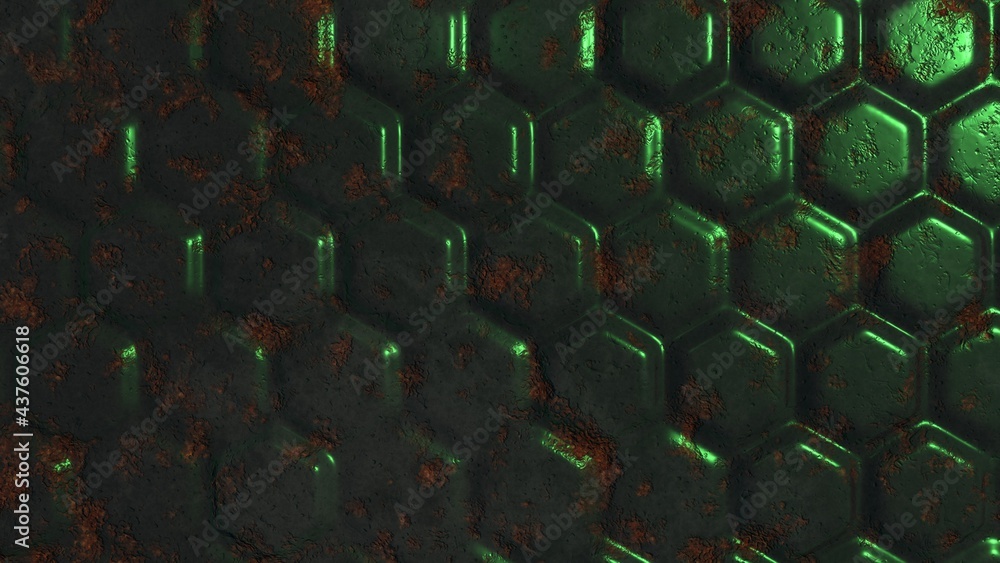 Aufkleber abstract rusty metal background with raised elements in the form of hexagons. screensaver for pc or 