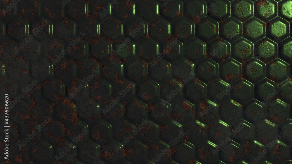 Aufkleber abstract rusty metal background with raised elements in the form of hexagons. screensaver for pc or 