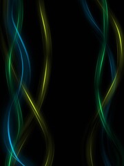 Fototapeta premium Abstract smooth green and blue waves background on black. Artistic bright bacground.