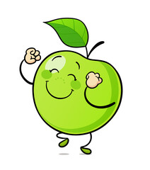 Dancing green apple. Delicious, sweet, ripe fruit. Isolated on white background. Eps10 vector illustration.