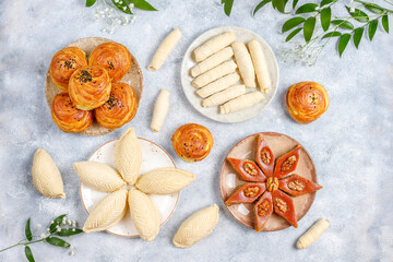 Traditional Azerbaijan holiday Novruz sweets,shekerbura,qogal,paxlava,mutaki.