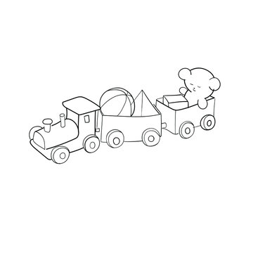 Vector image of a linearly drawn toy train