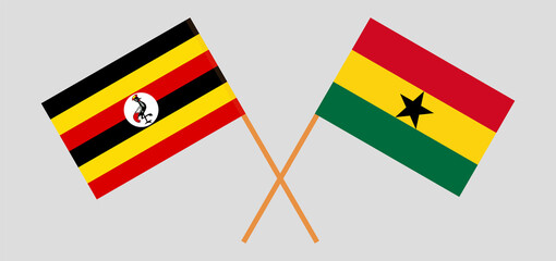 Crossed flags of Uganda and Ghana. Official colors. Correct proportion