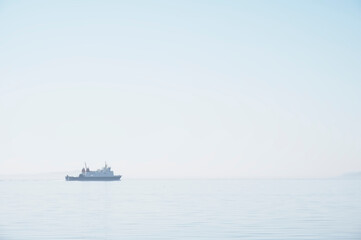 single boat mindfulness empty background with ocean and blank sky